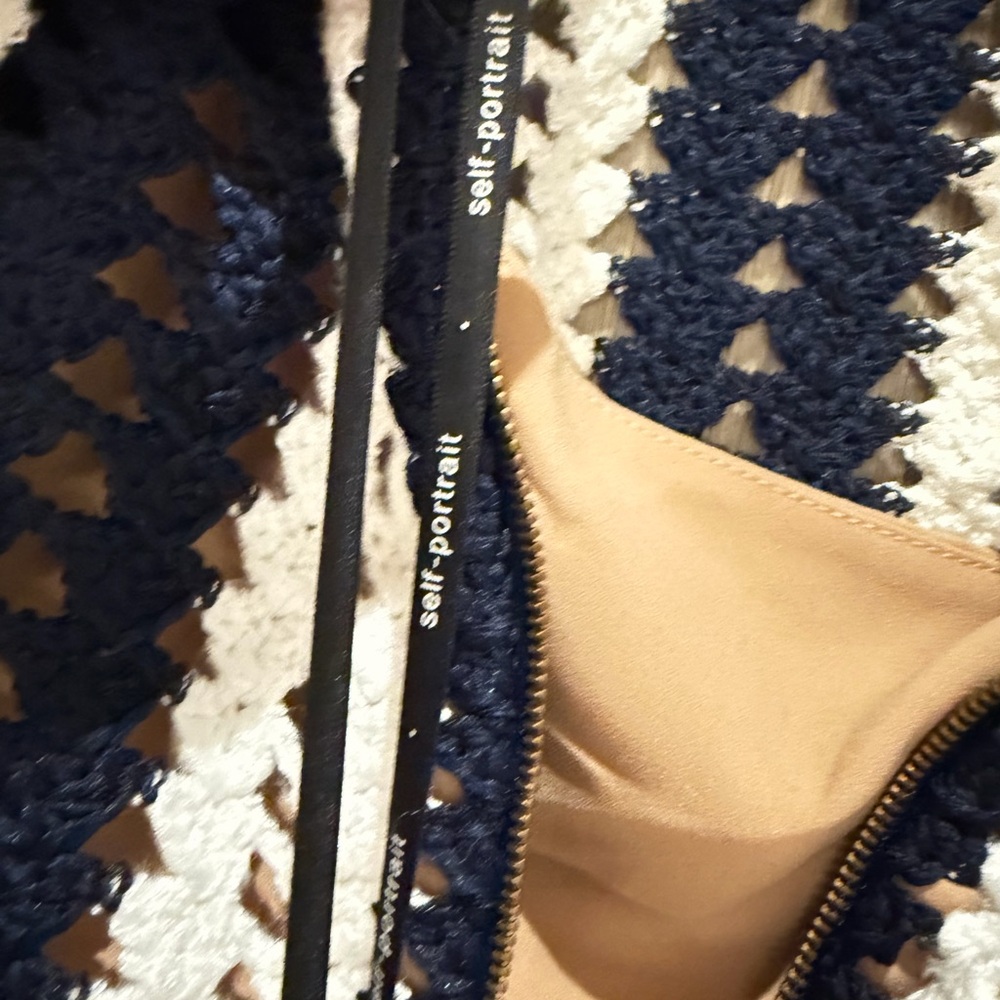 Self-Portrait Navy and White Crochet Fringe Maxi Dress - Picture 7 of 11